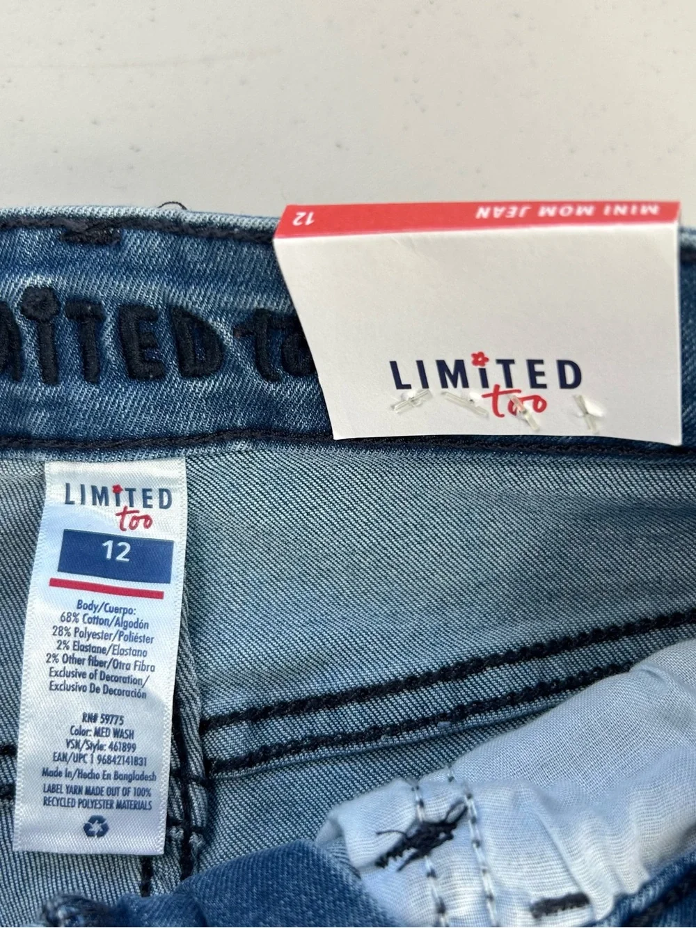 Limited Too Kids Jeans Size 12 Mini Mom Jean Blue Stretch